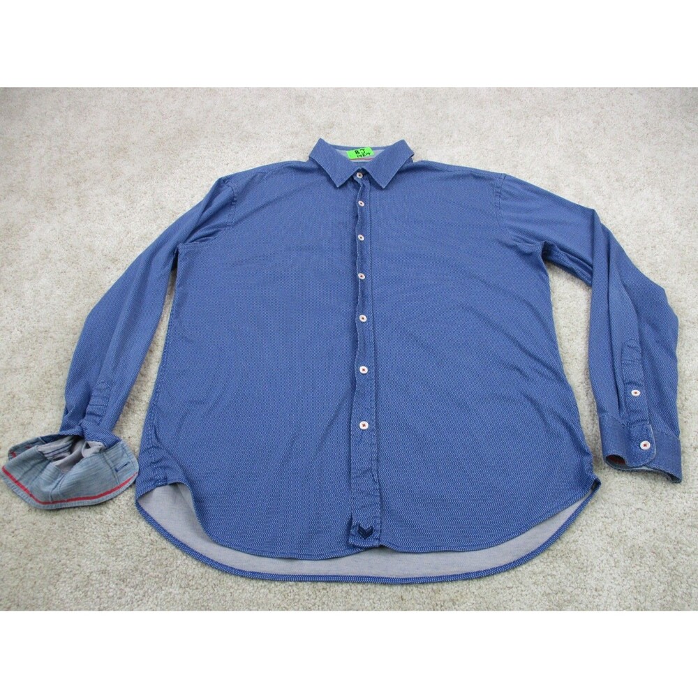 Buttercloth Shirt Mens Large L Blue Polka Dot Cotton Casual Button Up *